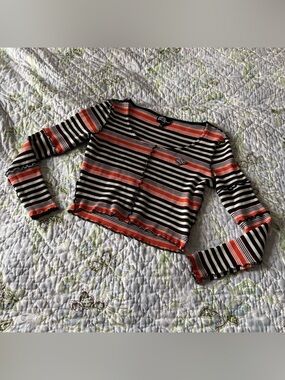 Basic Pleasure Mode Striped Longsleeve Lettuce Edge Cotton Top